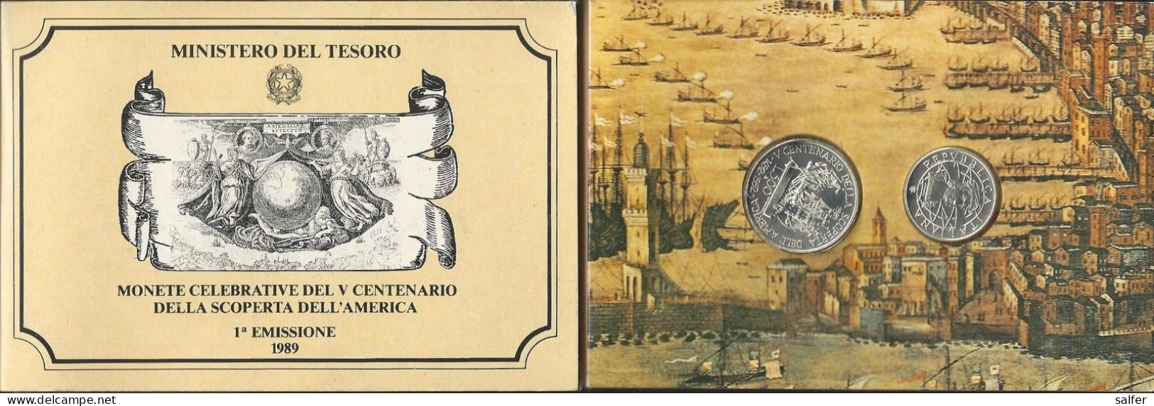 REPUBBLICA  1989  COLOMBO DITTICO   Lire 200 + 500 AG - Conmemorativas