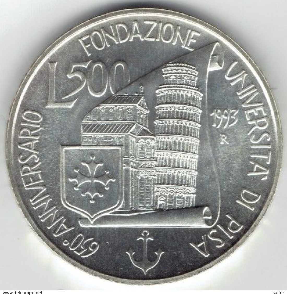 REPUBBLICA  1993  UNIVERSITA' PISA   Lire 500 AG - Herdenking