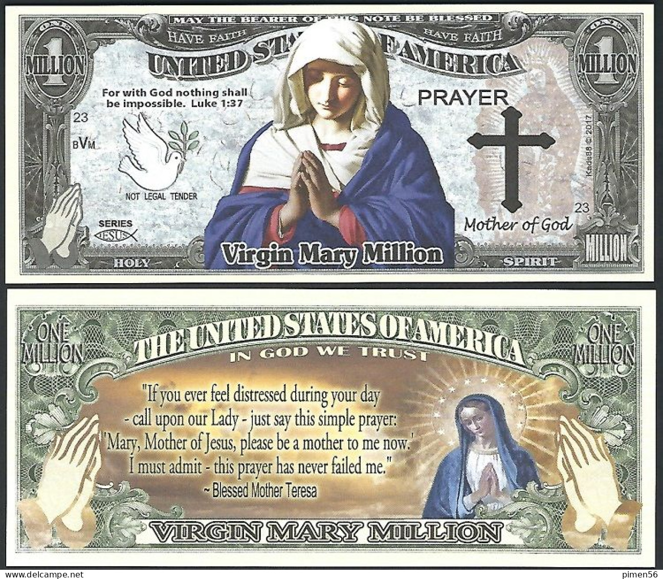 USA - FANTASY NOTE - VIRGIN  MARY ,  NEW  VERSION  - UNC / SERIES  JESUS - Autres & Non Classés