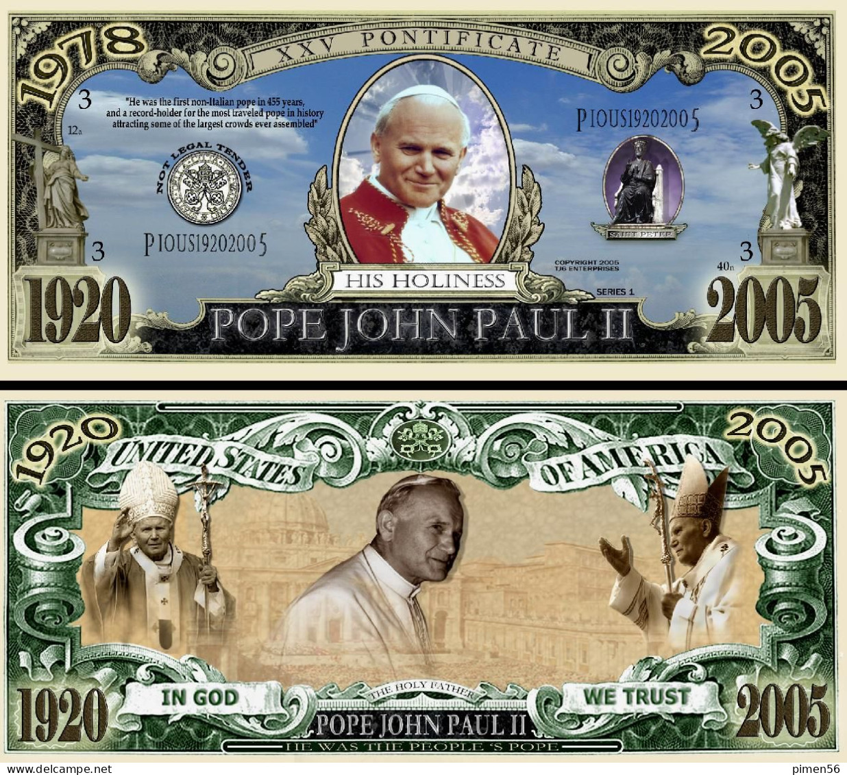 USA - FANTASY NOTE -  POPE  JOHN  PAUL  II  - UNC - Other & Unclassified