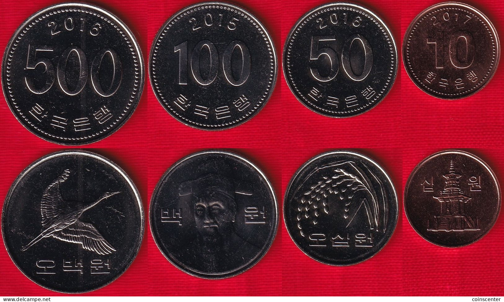 South Korea Set Of 4 Coins: 10 - 500 Won 2015-2017 UNC - Coreal Del Sur