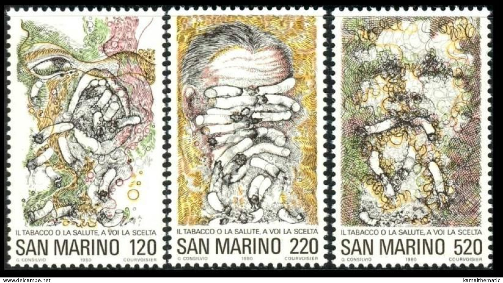 San Marino 1980 MNH 3v, Anti Tobacco Campaign, Smoking, Health - Drugs