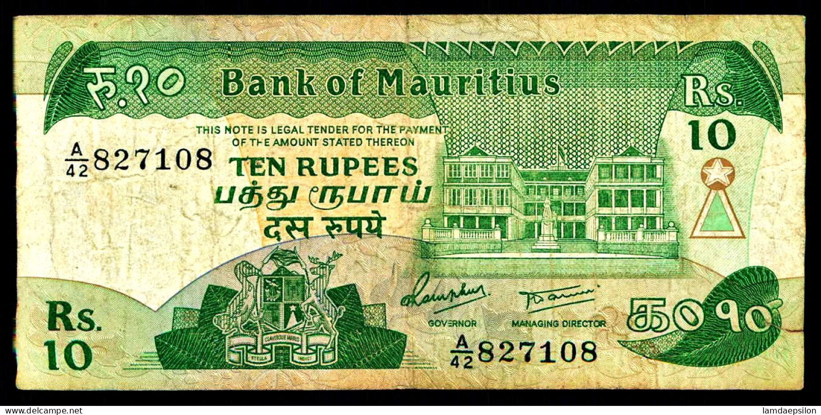 A8 MAURITIUS    BILLETS DU MONDE   BANKNOTES  10 RUPEES 1985 - Mauricio
