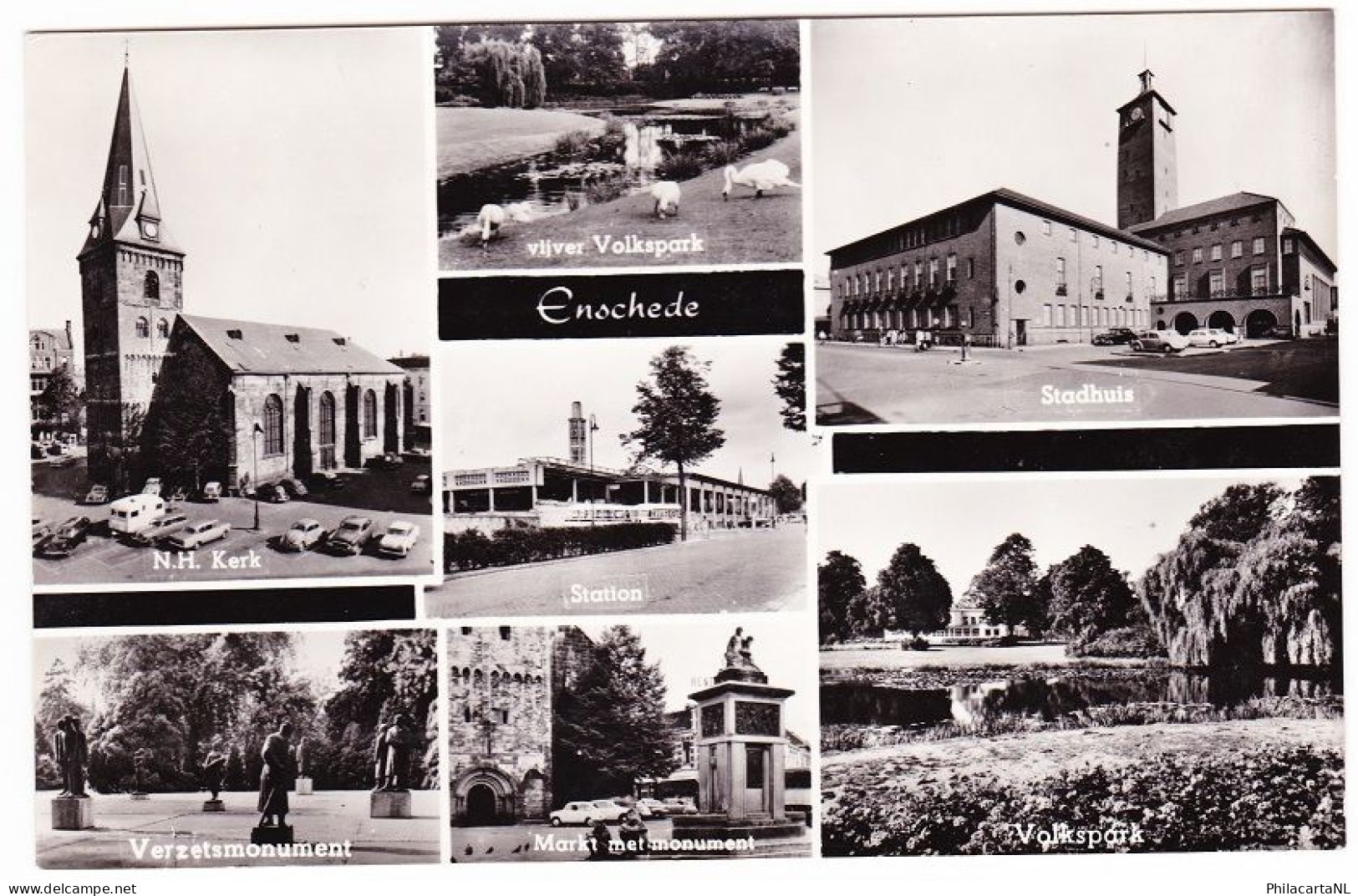 Enschede - Kerk/Verzetsmonument/Volkspark/Station/Markt/Stadhuis - Enschede