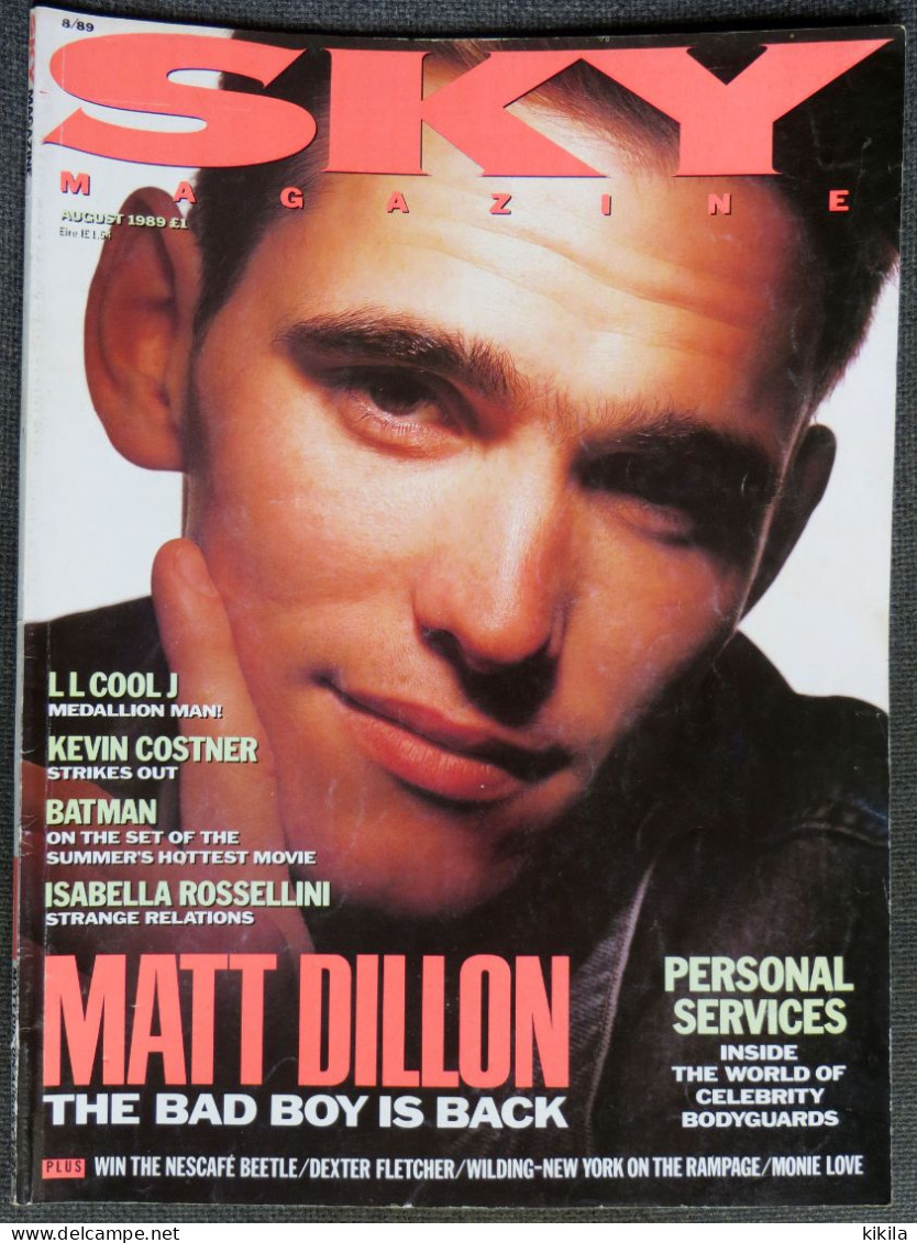 Journal Revue SKY MAGAZINE August 1989  -Matt Dillon  -LL Cool J.  -Kevin Costner  -Batman  -Isabella Rossellini* - Otros & Sin Clasificación