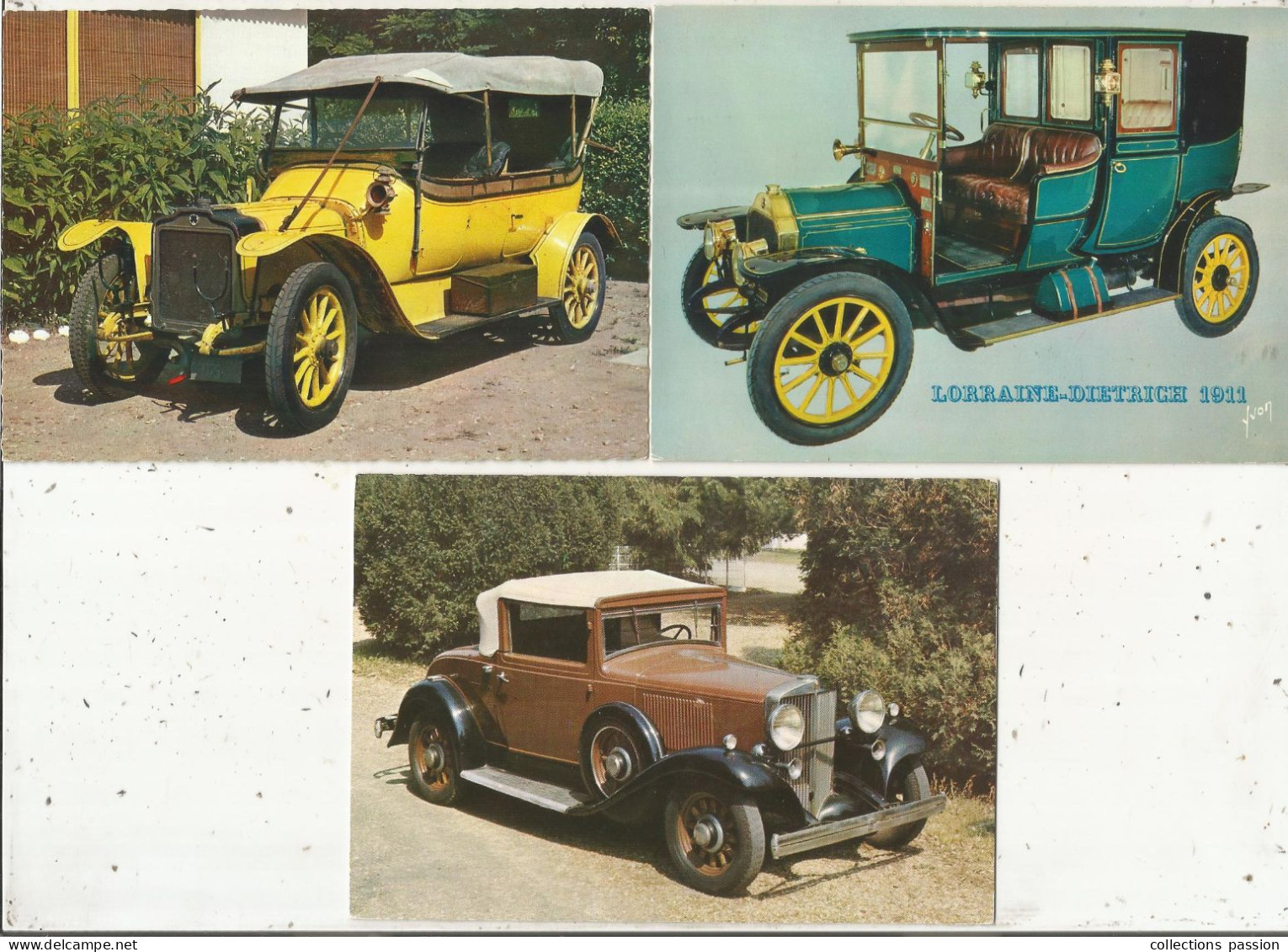 Cp, Automobile, Hupmobile 1932, Lorraine-Dietrich 1911, Brasier 1914, LOT DE 3 CARTES POSTALES - Voitures De Tourisme