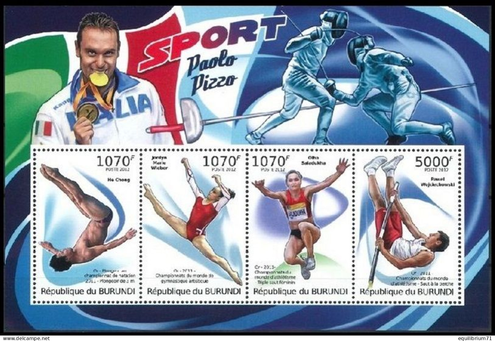 BL238** (1629/1632)  - Sport - Plongeon - Gymnastique - Athlétisme - Saut à La Perche - Escrime - BURUNDI - High Diving