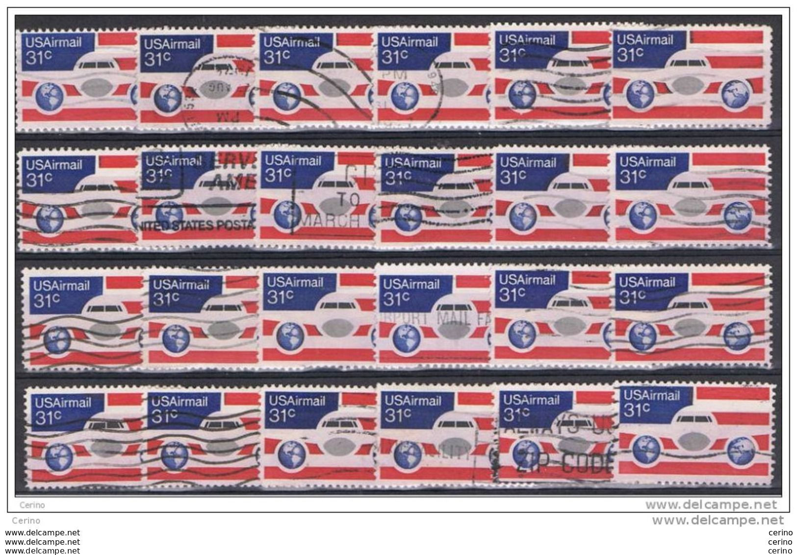 U.S.A. :  1976  AIR  MAIL  -  31 C. USED  STAMPS  -  REP.  24  EXEMPLARY  -  YV/TELL. 84 - 3a. 1961-… Afgestempeld