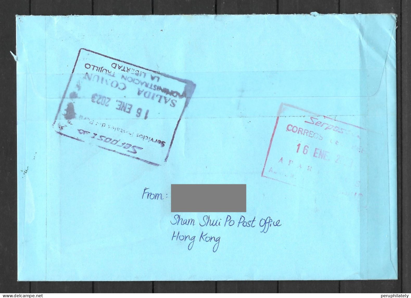 Hong Kong Cover With Year Of The Tiger And Monkey Stamps Sent To Peru - Covers & Documents