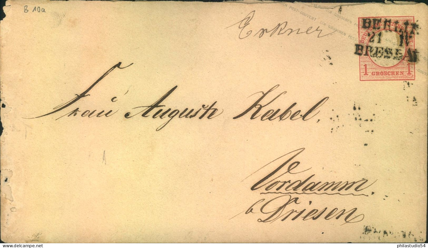 1872, 1 Groschen Ganzsachenumschlag Per Bahnpost "BERLIN-BRESLAU" Mit Handschriftlicher Übernahme "Erkner" - Altri & Non Classificati