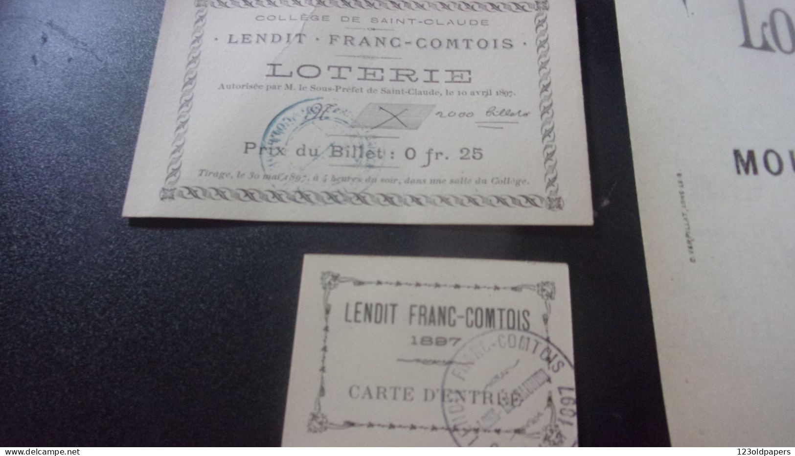 LOT DE 4 DOCUMENTS SUR LENDIT FRANC COMTOIS DEE 1897 LONS LE SAUNIER CARTE ENTREE  LOTERIE EXERCICES - Historical Documents