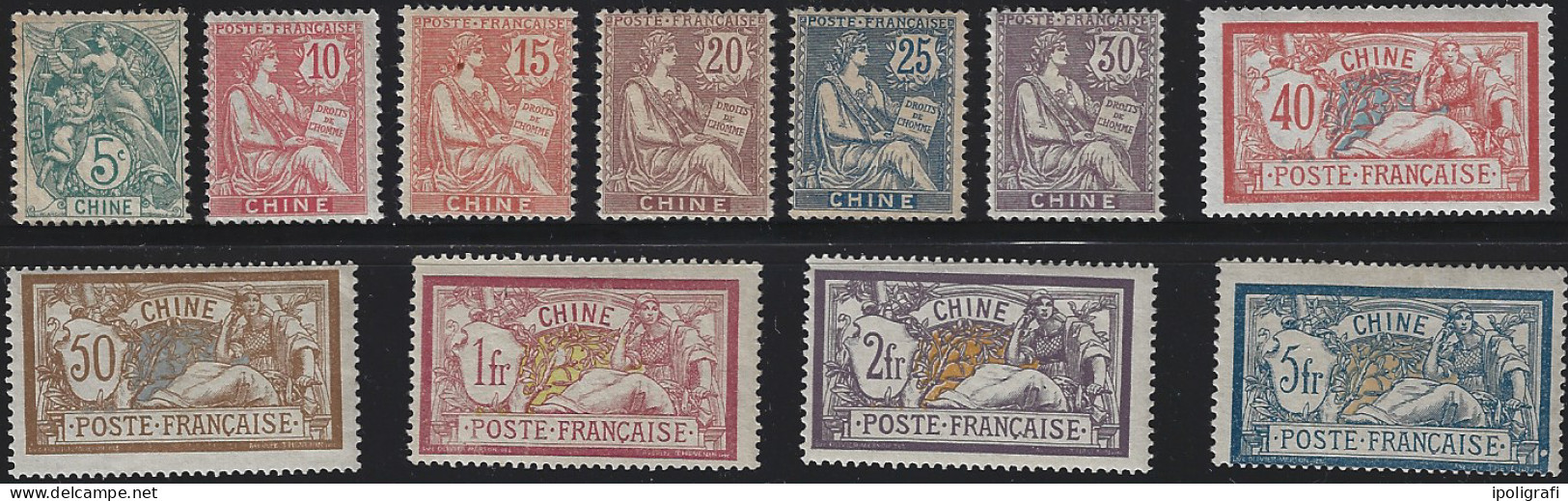Cina 1902-06 N° Yvert 23/33 Francia Tipi Vari 11 V. Mh*  Cpl.  Cat. 375,00 Belli - Nuovi