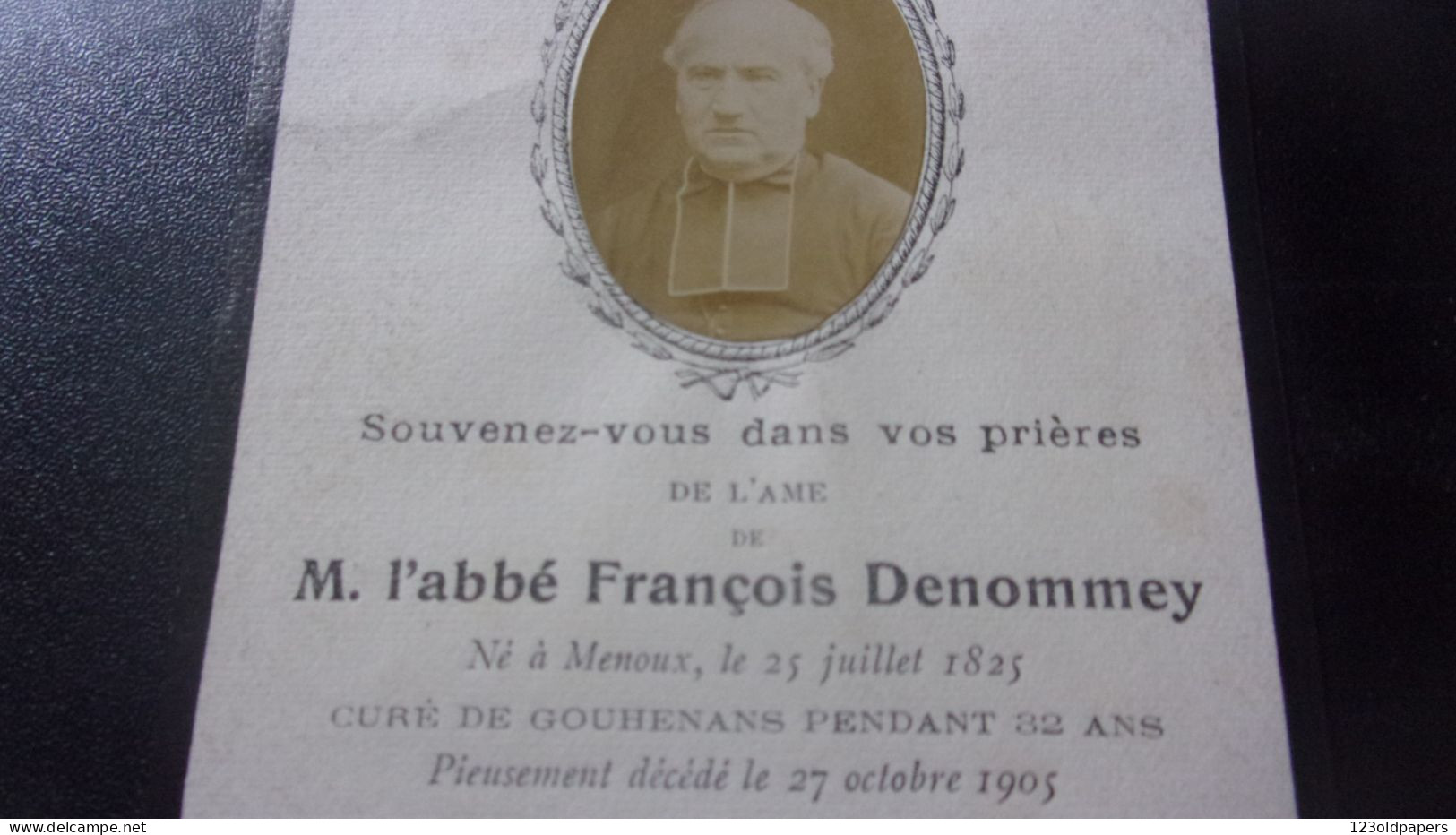 70 HAUTE SAONE ABBE FRANCOIS DENOMMEY CURE DE  GOUHENANS PENDANT 32 ANS  FAIRE PART DECES 1905  PHOTO - Other & Unclassified