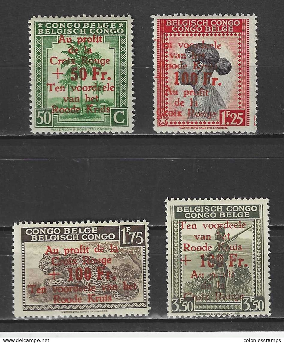 (S0116) BELGIAN CONGO, 1944 (Red Cross. Overprints). Complete Set. Mi ## 248-251. MNH** - Nuevos