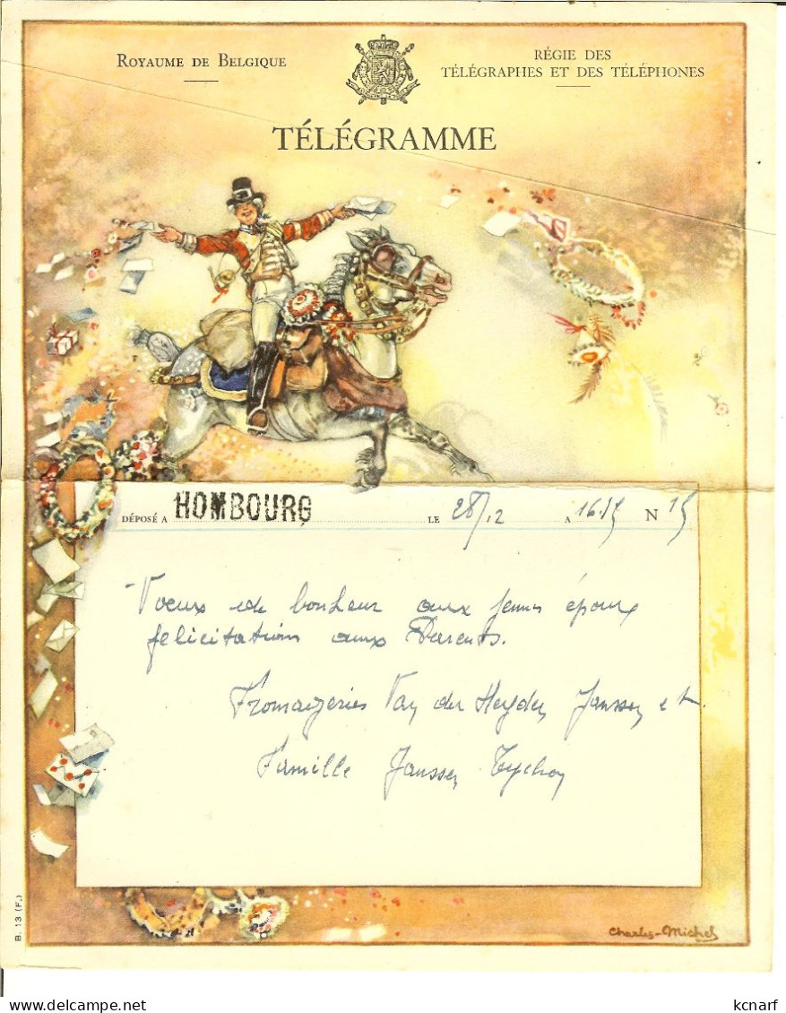 TELEGRAM ( Télégramme ) B 13 ( F ) Avec Griffe De HOMBOURG 1946 + Cachet De HOMBOURG ( Plombières ) - Telegrammen