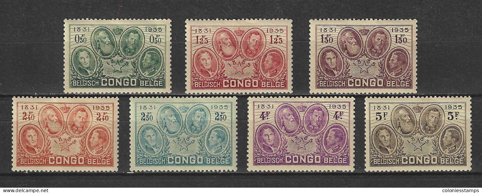 (S0117) BELGIAN CONGO, 1935 (50th Anniversary Of Congo Free State). Complete Set. Mi ## 157-163. Mint Hinged* - Nuevos