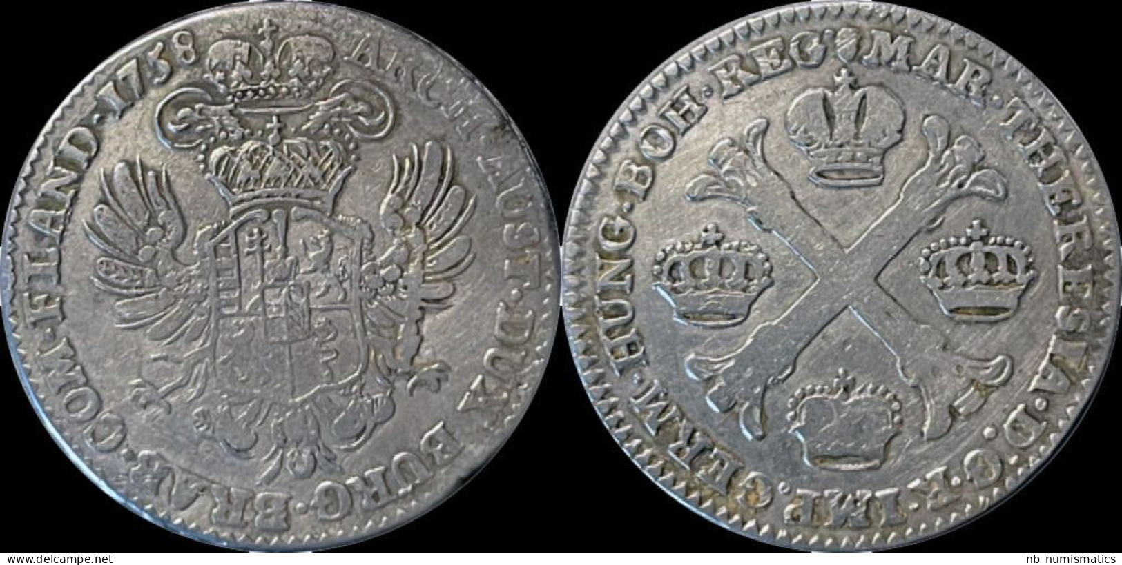 Austrian Netherlands Maria-Theresia 1/2 Kroon (couronne) 1758 - 1714-1794 Österreichische Niederlande