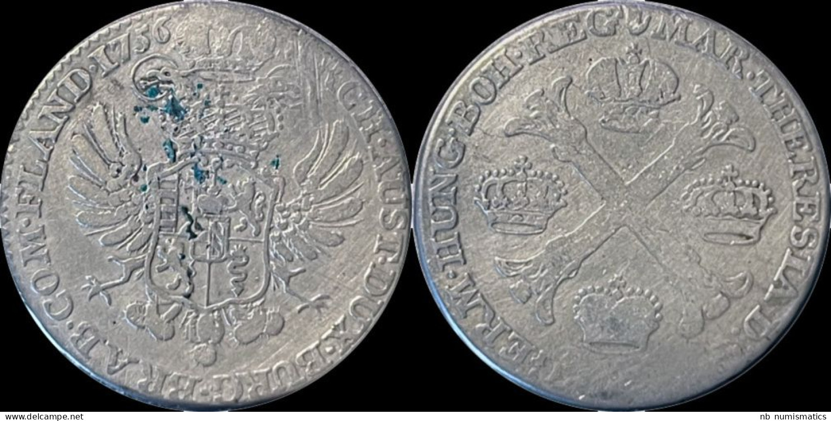 Austrian Netherlands Maria-Theresia 1/2 Kroon (couronne) 1756 - 1714-1794 Österreichische Niederlande