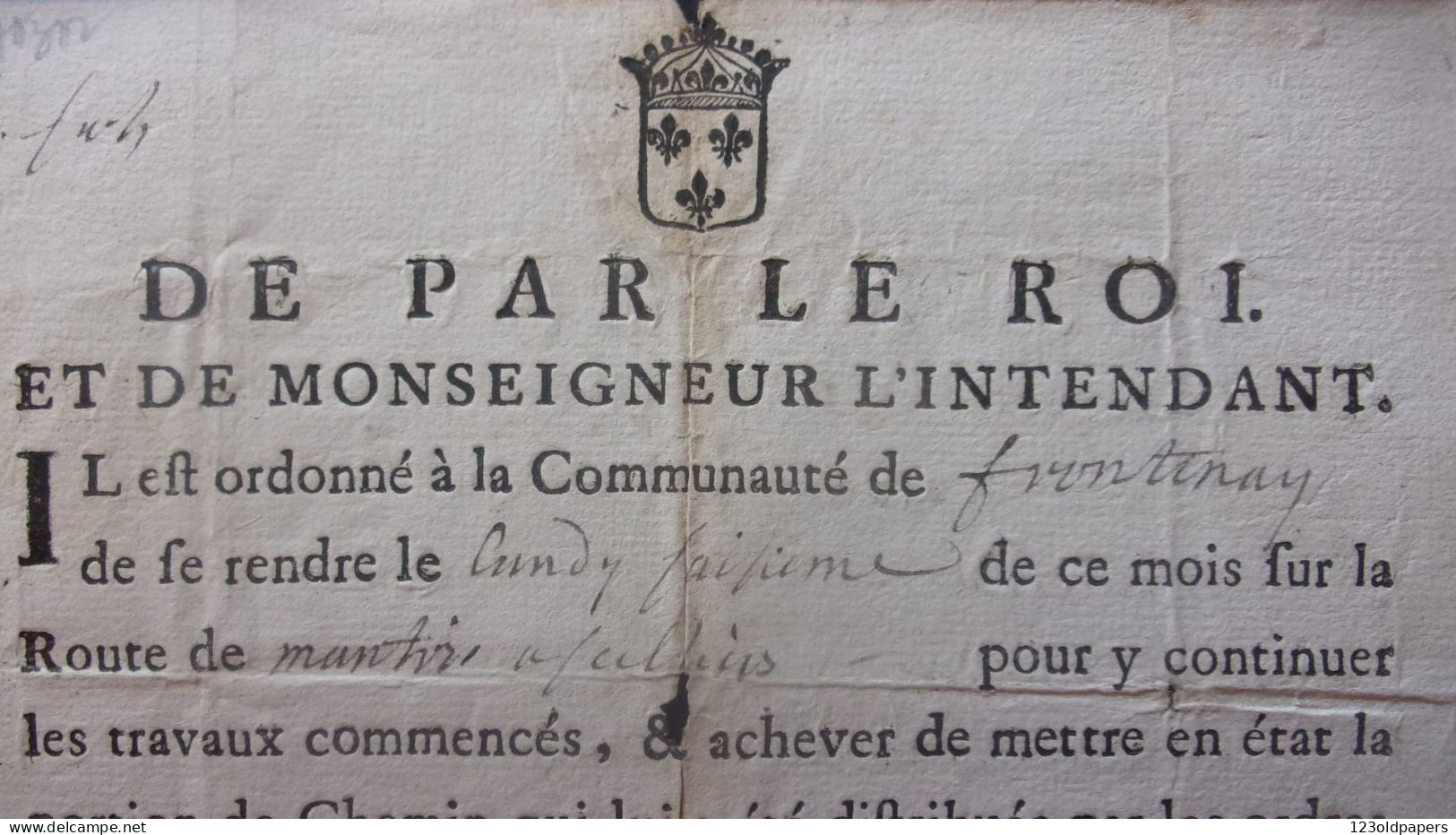 RARE JURA FRONTENAY SALINS 1748 DE PAR LE ROI ORDONNE A LA COMMUNAUTE DE FRONTENAY DE SE RENDRE ... ROUTE DU  SEL - Historical Documents