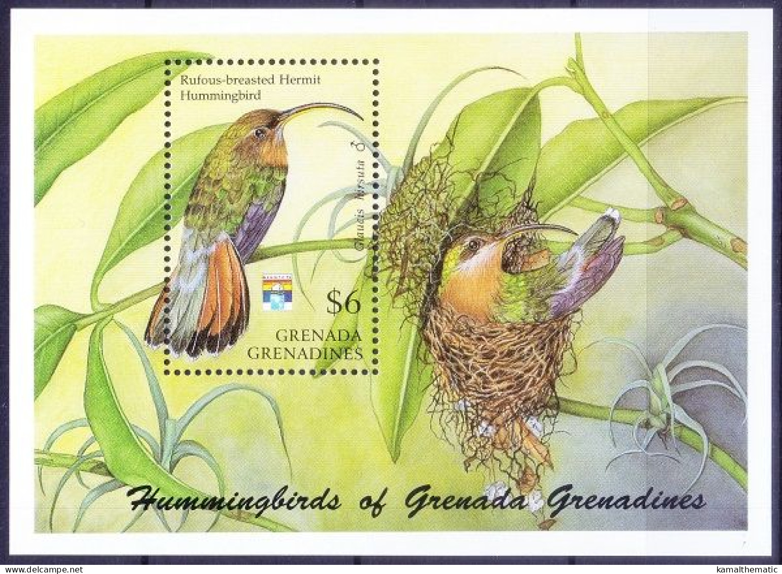 Grenada Gr. 1992 MNH MS, Rufous Breasted Herit Hummingbird, Birds - Kolibries