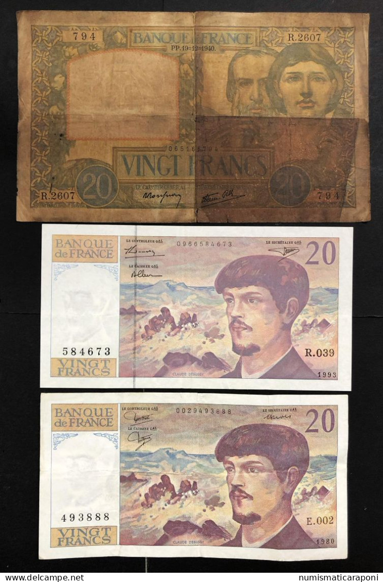 FRANCIA FRANCE 20 FRANCS 1940 + 1980 1993 + 10 Francs Voltaire 1973 + 20 Francs Pêcheur 1947 LOTTO.3788 - 20 F 1980-1997 ''Debussy''