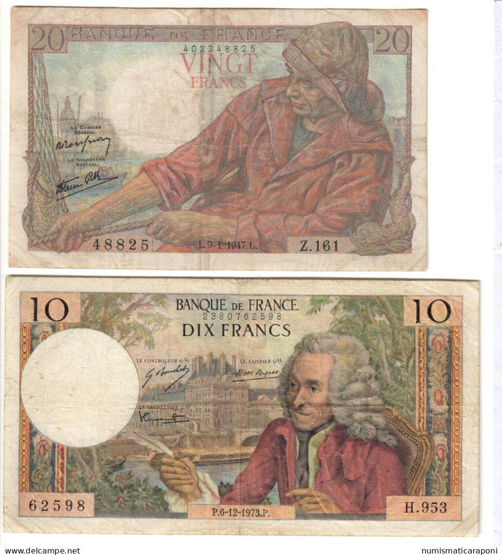 FRANCIA FRANCE 20 FRANCS 1940 + 1980 1993 + 10 Francs Voltaire 1973 + 20 Francs Pêcheur 1947 LOTTO.3788 - 20 F 1980-1997 ''Debussy''