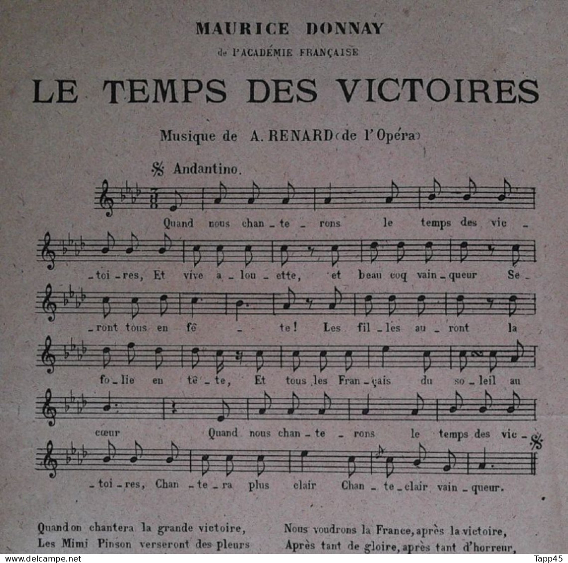 Partition Ancienne > Le Temps Des Victoires   >   Réf: 30/5  T V19 - Gesang (solo)