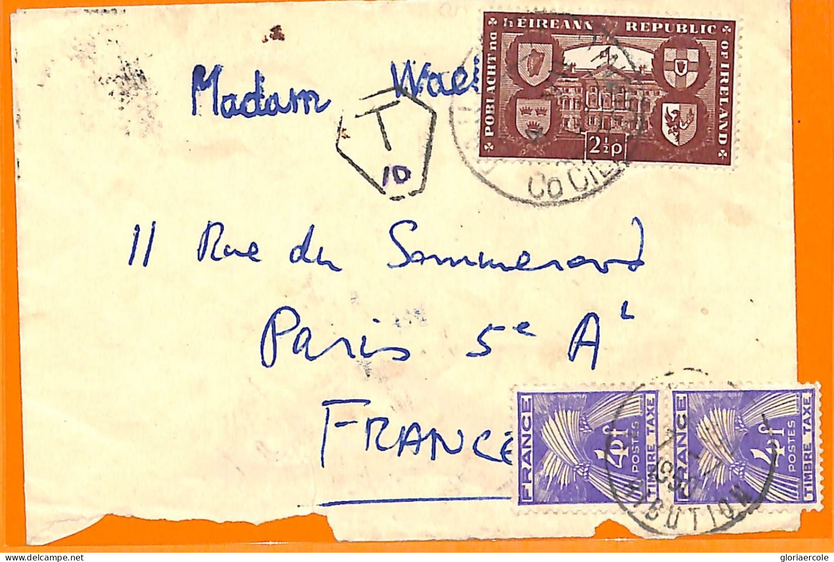 99269  - IRELAND - POSTAL HISTORY - COVER To FRANCE Taxed On Arrival!   1950 - Brieven En Documenten