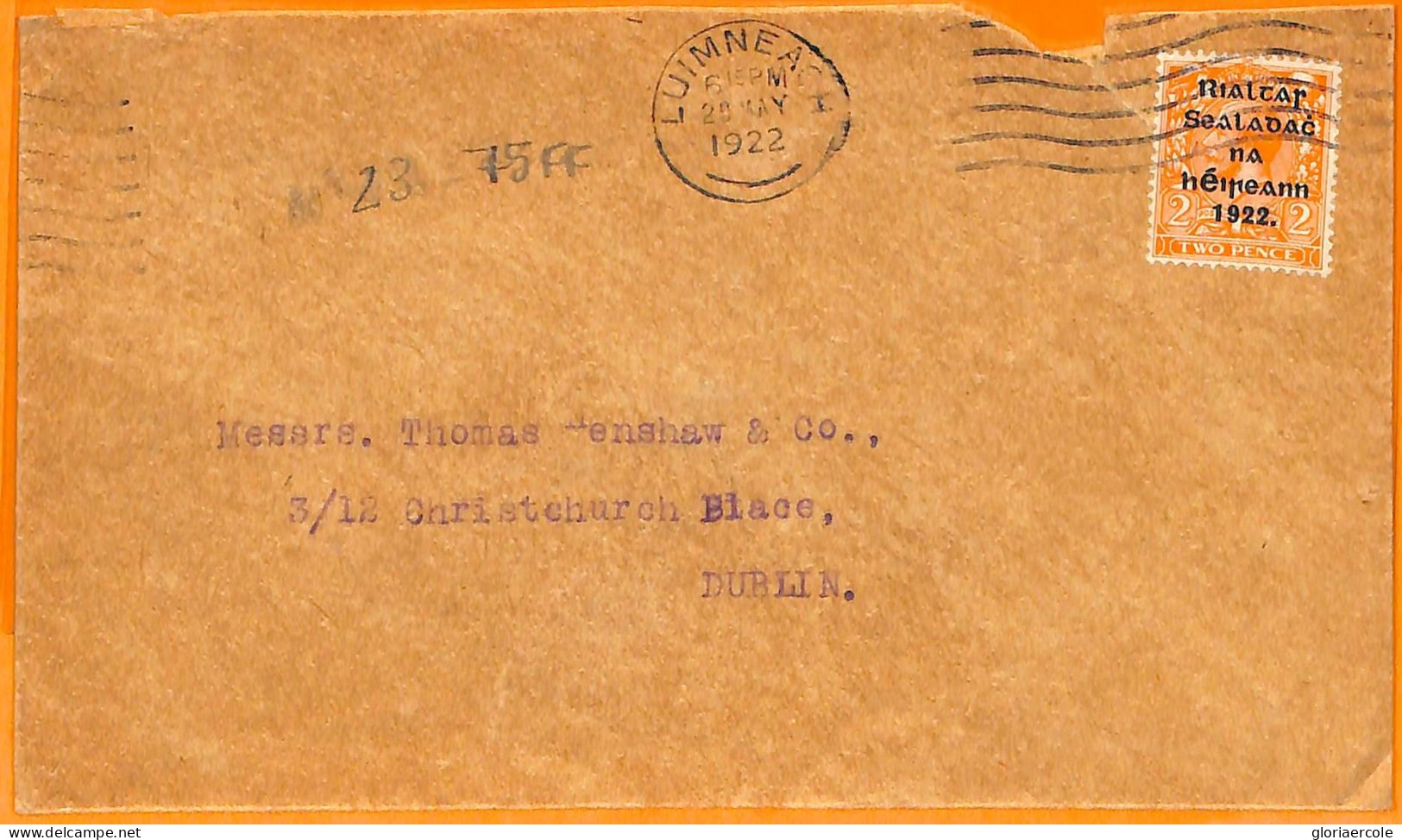 99272 - IRELAND - POSTAL HISTORY - OVERPRINTED GB Stamp On COVER 1922 - Briefe U. Dokumente