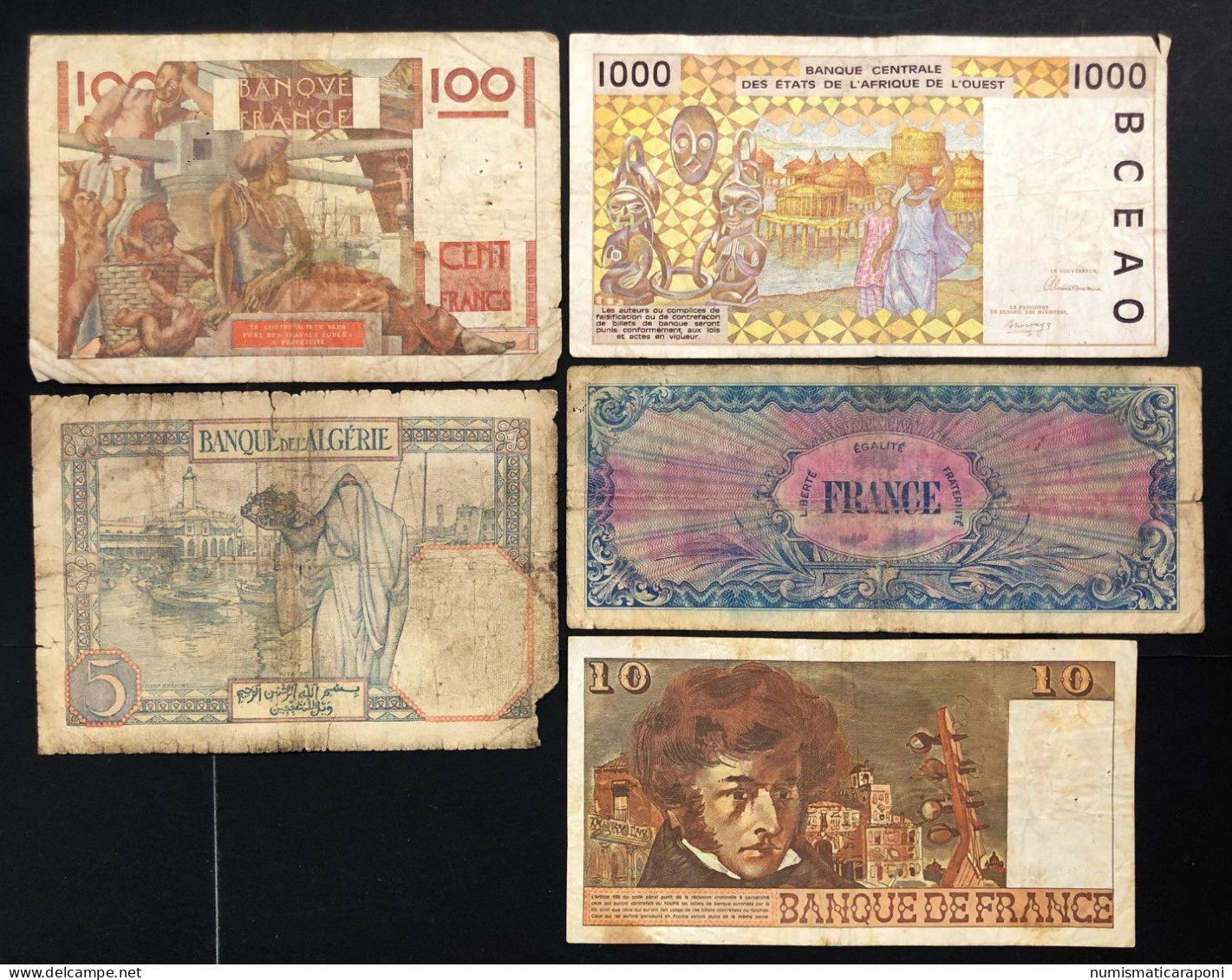 FRANCIA FRANCE + Algerie Afrique De L'ouest 5 Banknotes LOTTO.3844 - 20 F 1980-1997 ''Debussy''