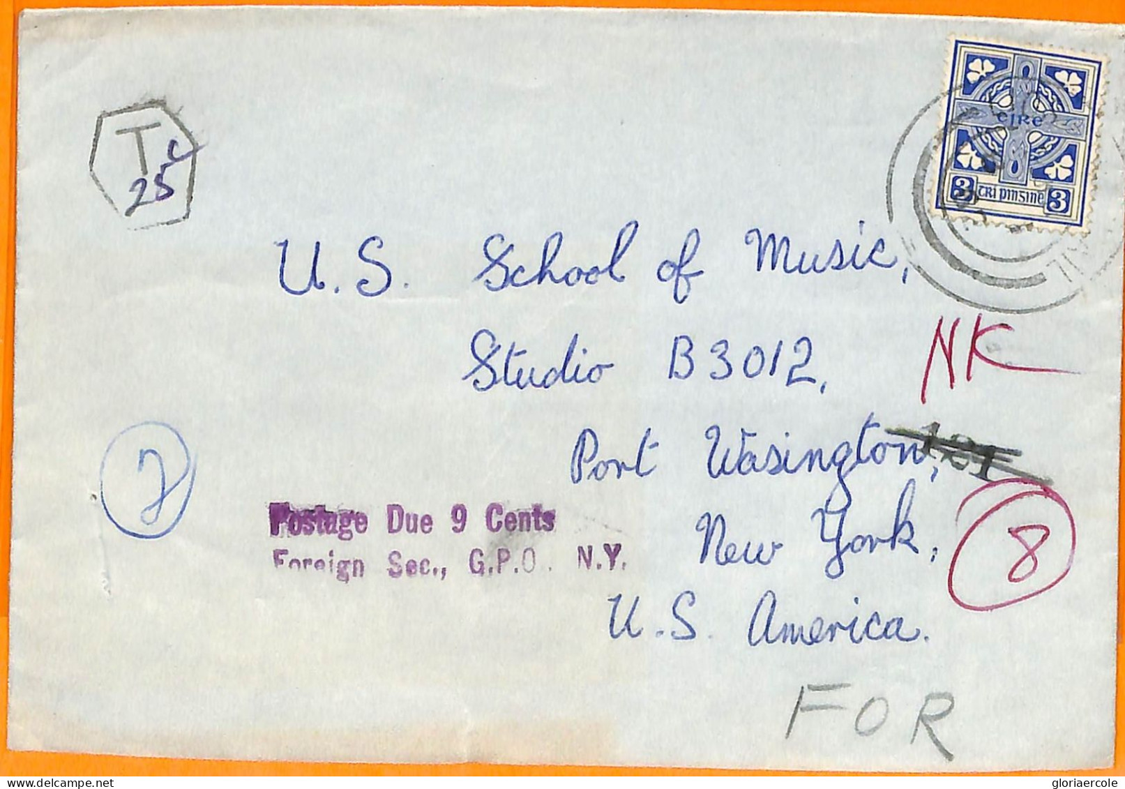 99274  - IRELAND Eire - POSTAL HISTORY - COVER To USA  Taxed On Arrival! - Covers & Documents