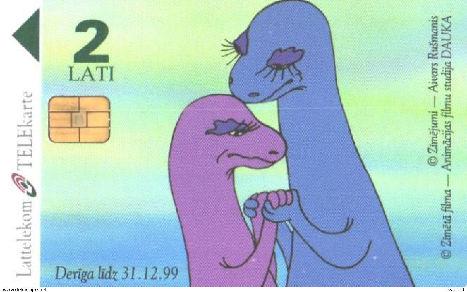 Latvia:Used Phonecard, Lattelekom, 2 Lati, Anima Movie, 1999 - Lettonia