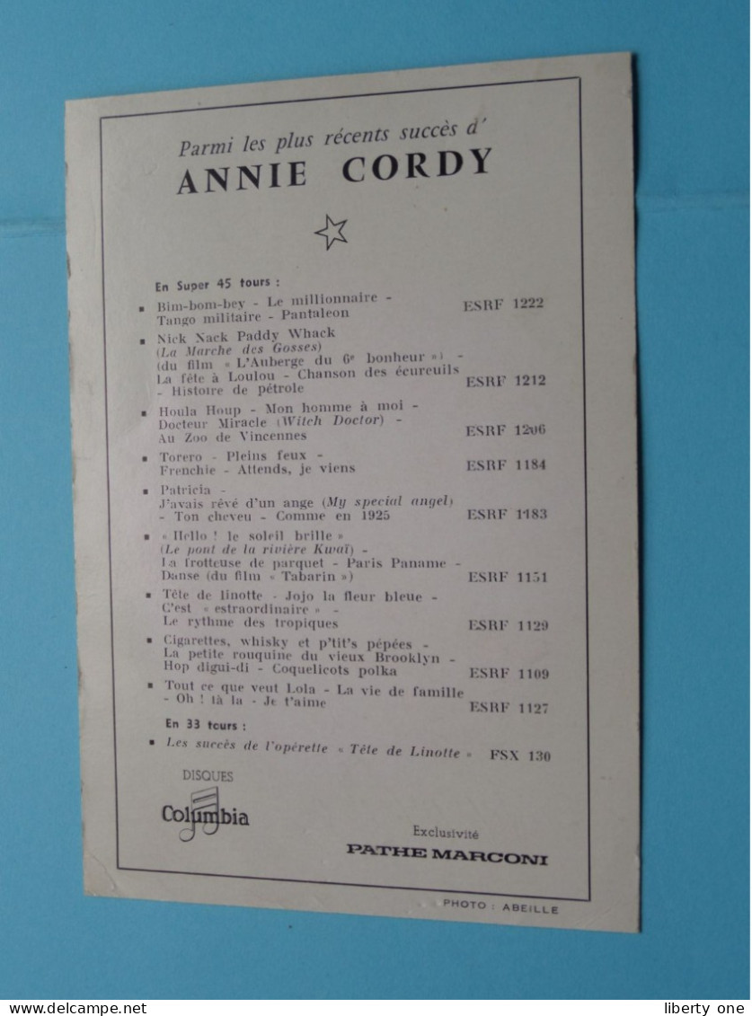 ANNIE CORDY ( Photo Abeille ) Anno 19?? ( See / Voir Scans ) Photocard / Signed ! - Cantantes Y Músicos