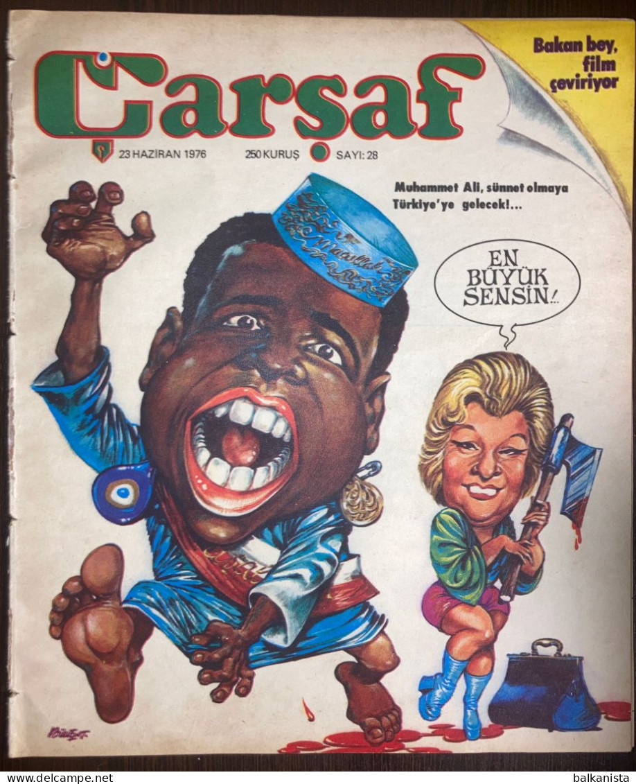 TURKISH COMIC MAGAZINE CARSAF Muhammad Ali Clay Circumcision 1976 Zeki Muren - Fumetti & Mangas (altri Lingue)