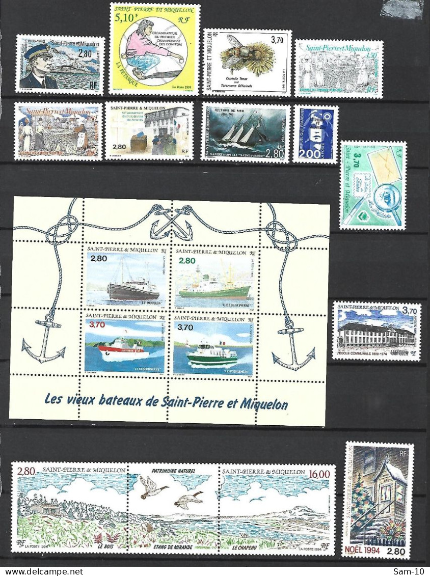 Timbre St Pierre Et Miquelon Neuf **  N 592 / 608  Année 1994 - Années Complètes