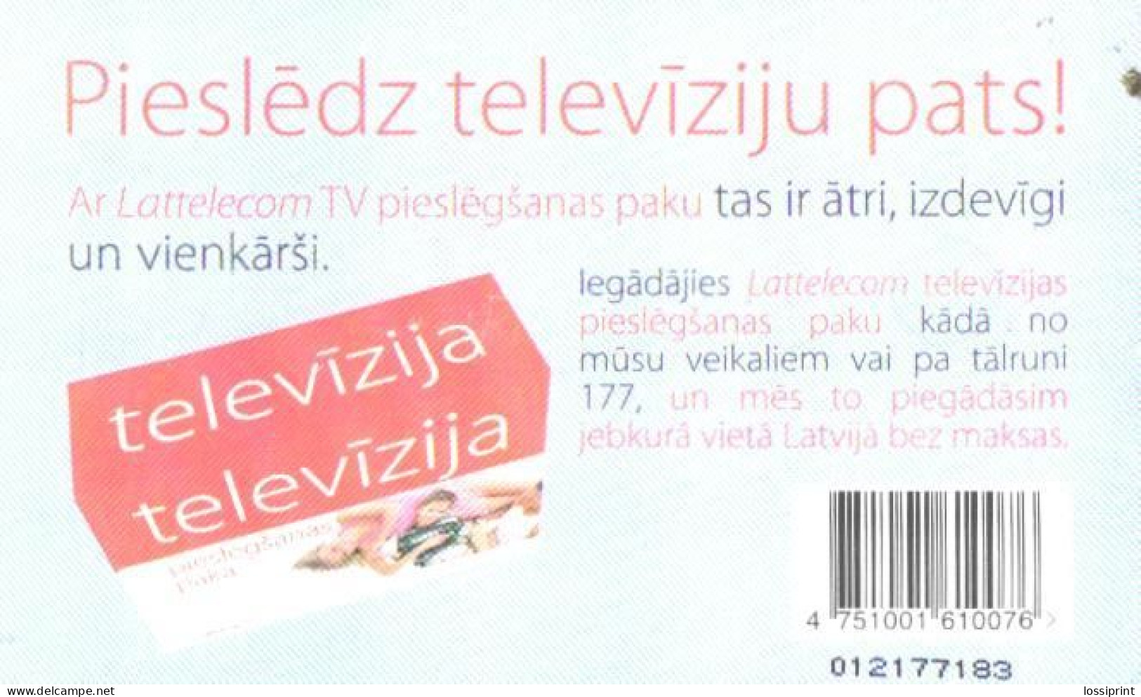 Latvia:Used Phonecard, Lattelekom, 2 Lati, Televizija Advertising, 2009 - Letonia