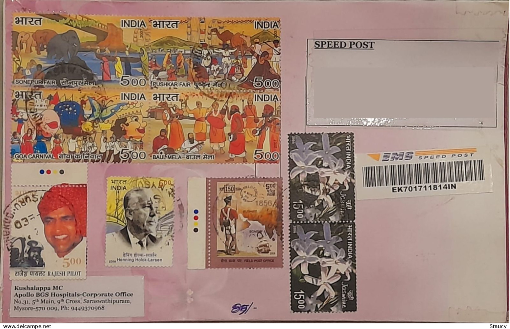 INDIA 2018 9 Stamps  Franked On Registered Speed Post Cover As Per Scan - Lettres & Documents