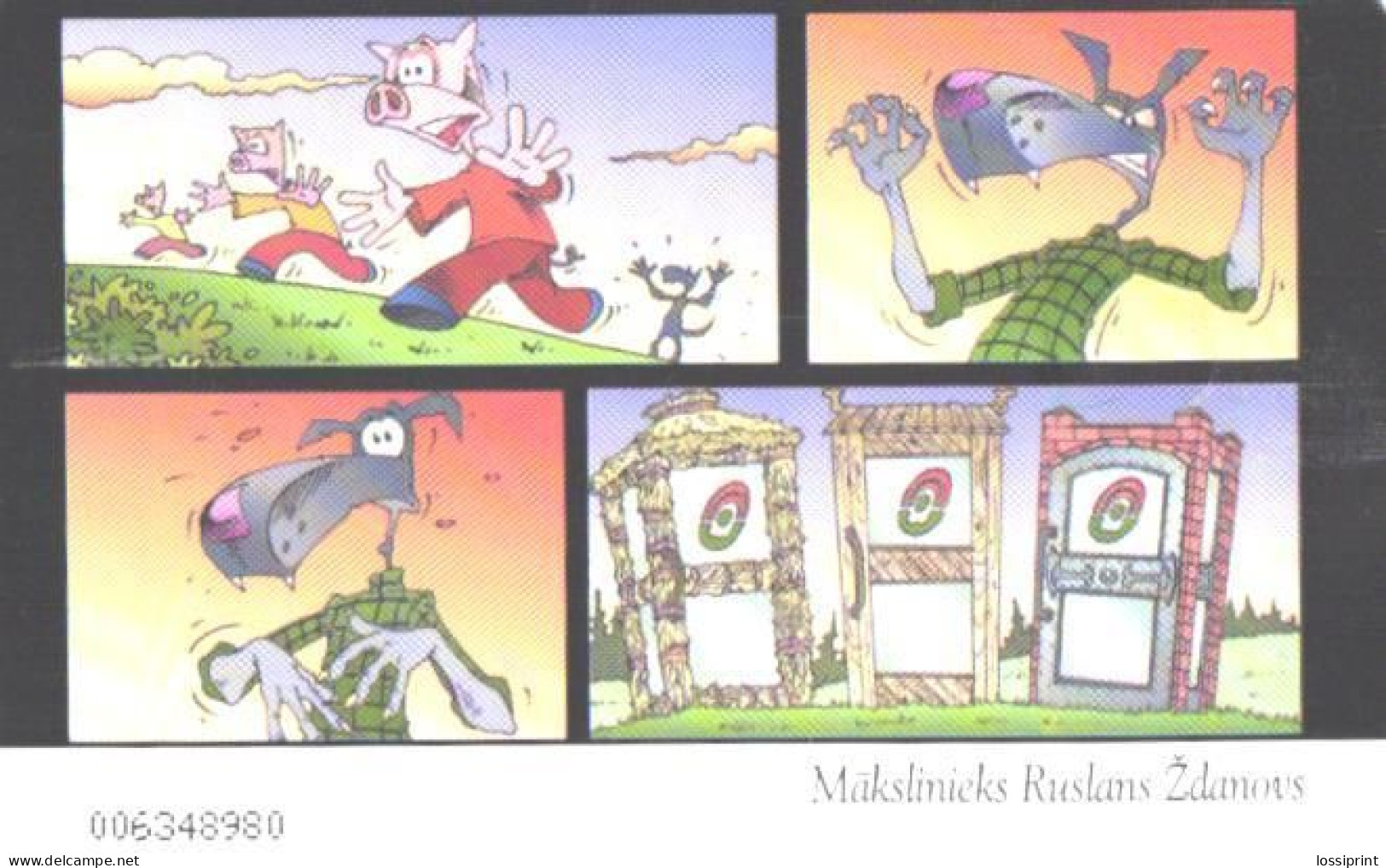 Latvia:Used Phonecard, Lattelekom, 2 Lati, Comic, 3 Pigs, 2002 - Lettland