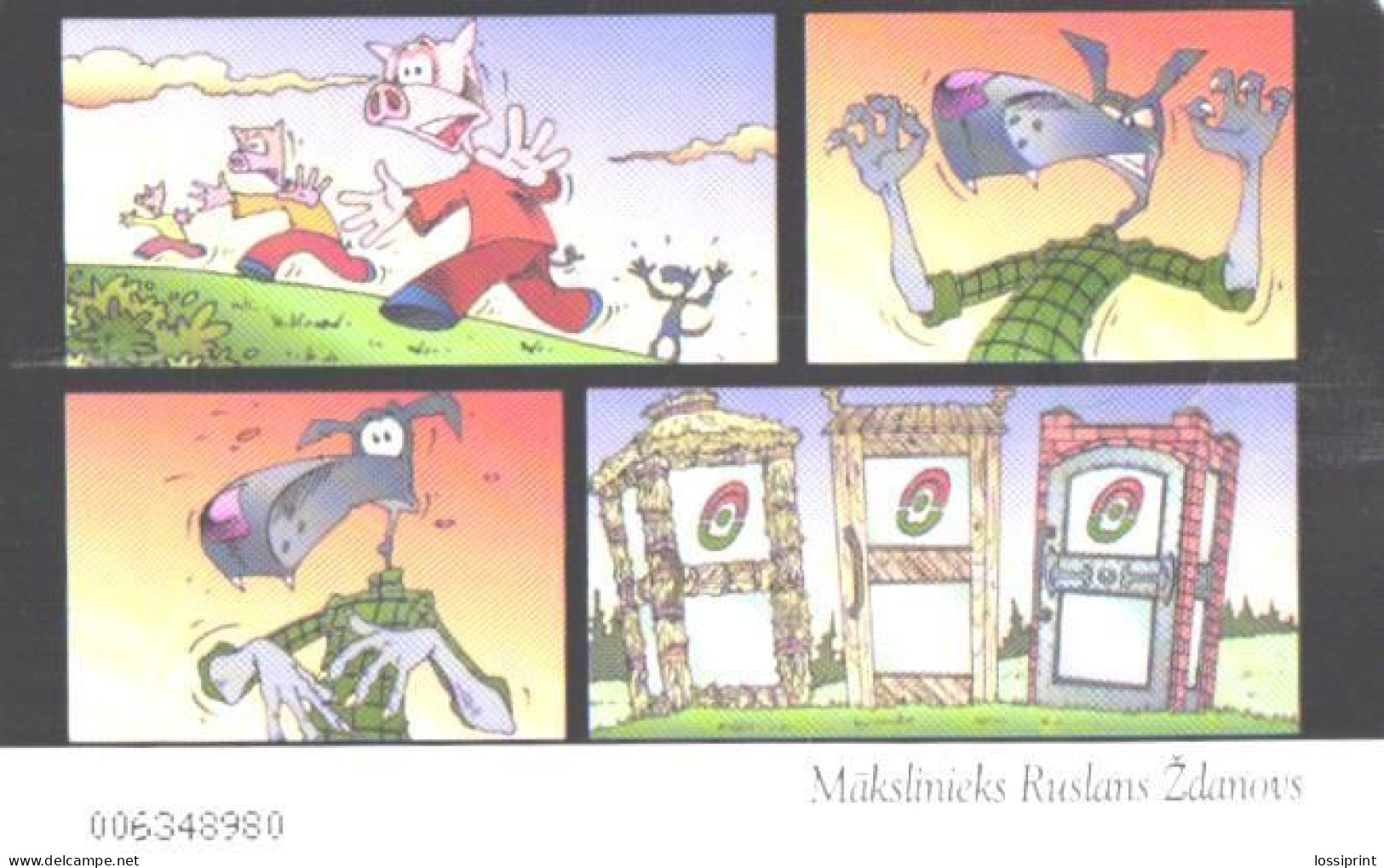 Latvia:Used Phonecard, Lattelekom, 2 Lati, Comic, 3 Pigs, 2002 - Lettonie