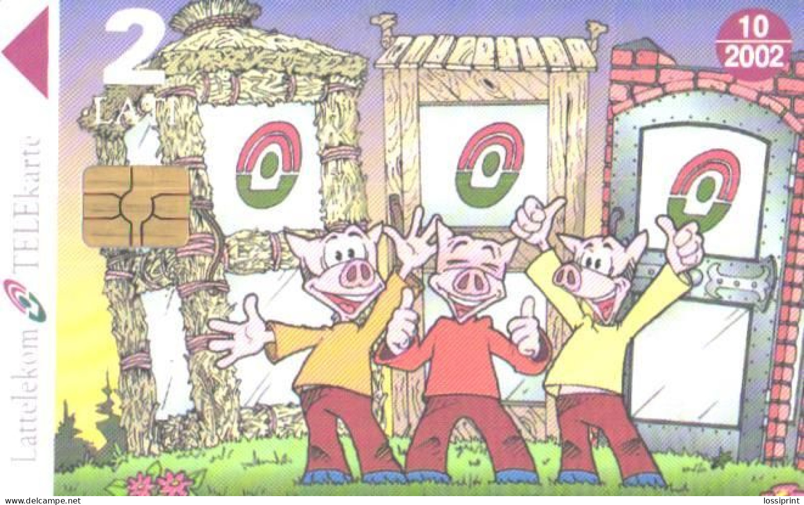 Latvia:Used Phonecard, Lattelekom, 2 Lati, Comic, 3 Pigs, 2002 - Letonia