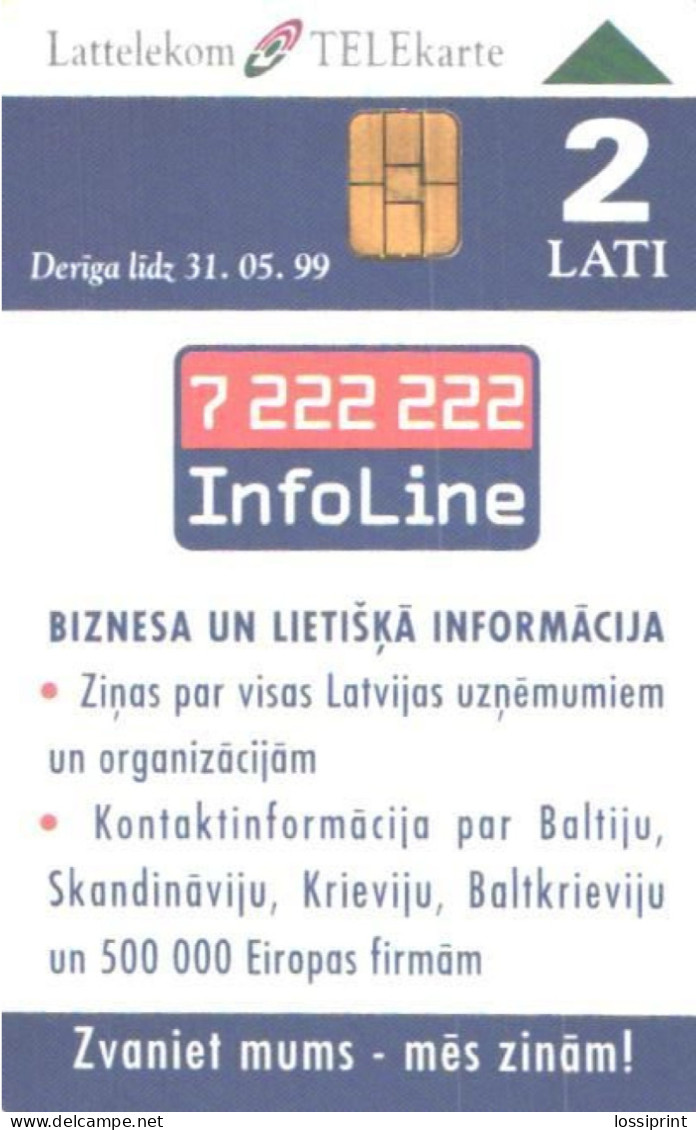 Latvia:Used Phonecard, Lattelekom, 2 Lati, 7222222 Infoline, 1999 - Latvia