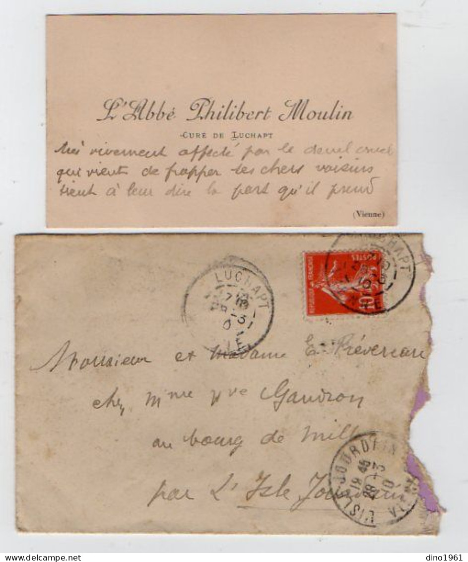 VP22.206 - 1910 - Enveloppe & CDV - Carte De Visite De M. L'Abbé Philibert MOULIN Curé De LUCHAPT - Cartes De Visite