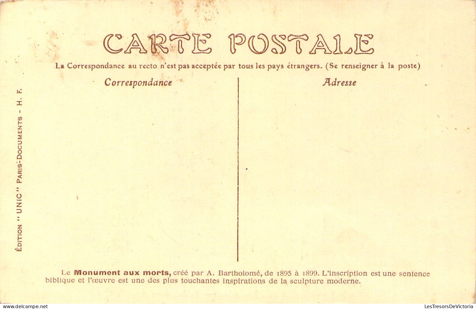 FRANCE - 75 - PARIS - Cimetière Du Père Lachaise - Le Monument Aux Morts - Carte Postale Ancienne - Sonstige Sehenswürdigkeiten