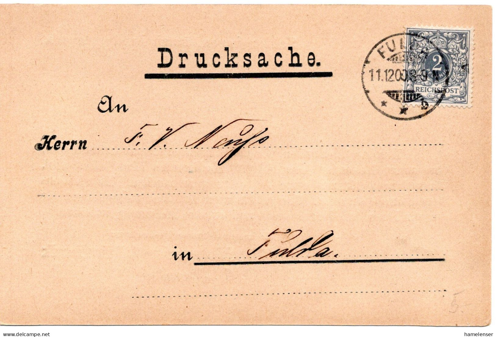66673 - Deutsches Reich - 1900 - 2Pfg EF A OrtsDrucksKte FULDA - Storia Postale