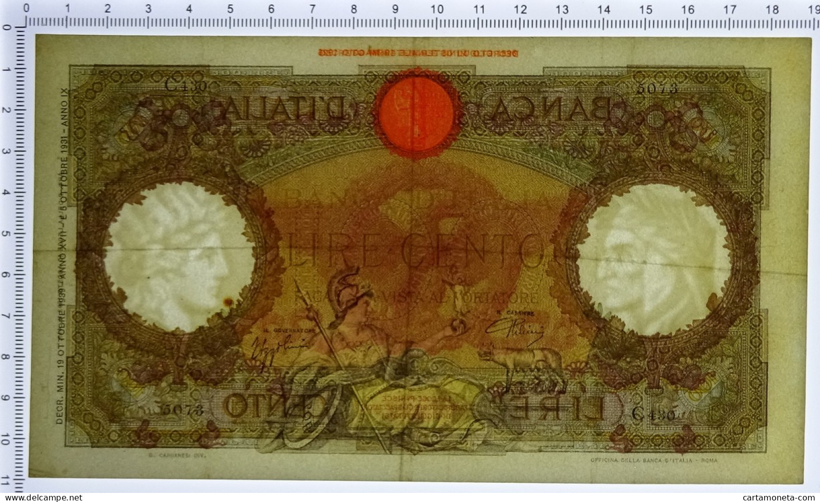 100 LIRE CAPRANESI AQUILA ROMANA TESTINA FASCIO ROMA 19/10/1939 QSPL - Regno D'Italia – Other