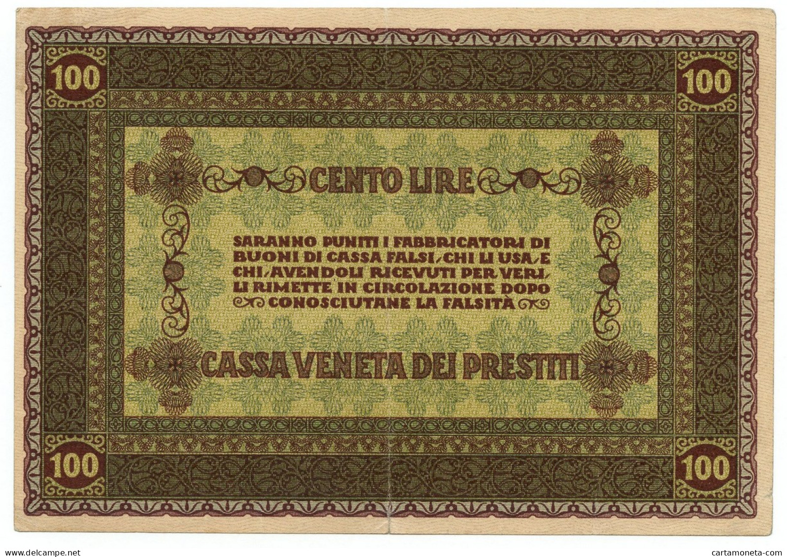100 LIRE CASSA VENETA DEI PRESTITI OCCUPAZIONE AUSTRIACA 02/01/1918 BB/BB+ - Oostenrijkse Bezetting Van Venetië