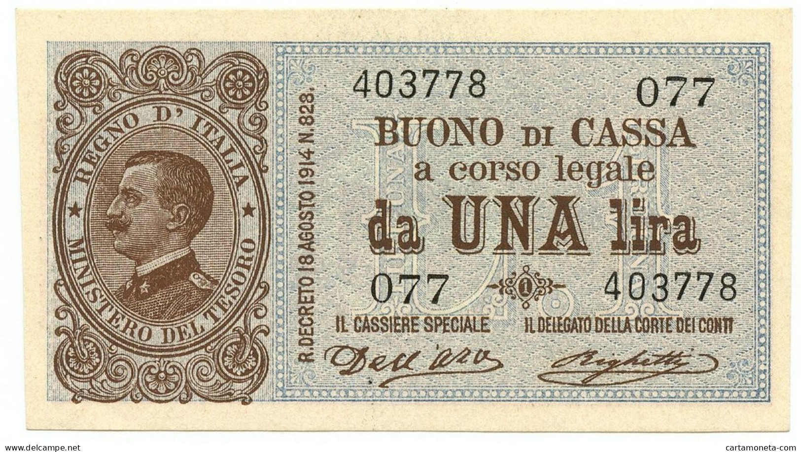 1 LIRA BUONO DI CASSA EFFIGE VITTORIO EMANUELE III 02/09/1914 SUP+ - Regno D'Italia - Altri
