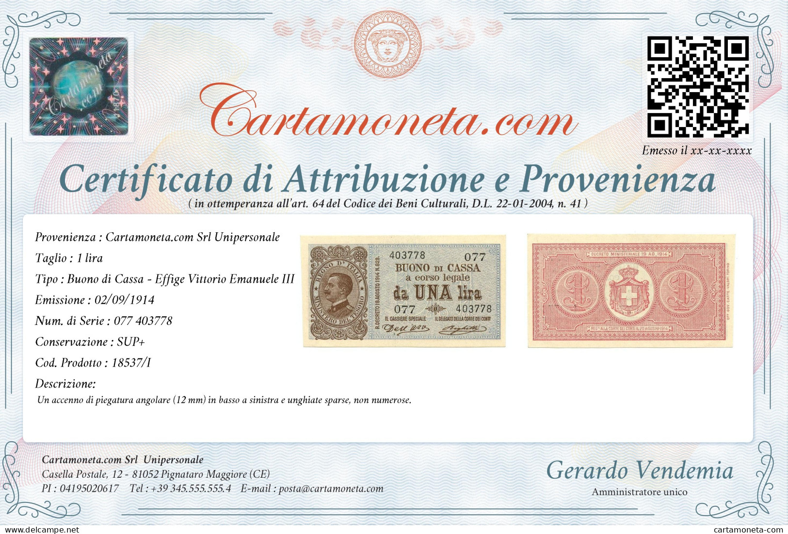 1 LIRA BUONO DI CASSA EFFIGE VITTORIO EMANUELE III 02/09/1914 SUP+ - Regno D'Italia – Autres