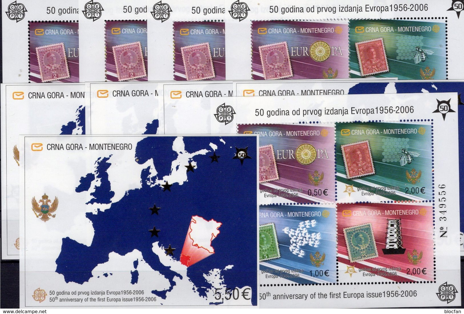2x5 Blocks 50 Years CEPT 2006 Crna Gora Block 2A+3B ** 242€ Hoja Blocs History Stamps M/s Philatelic Sheets Ss Bf EUROPA - Colecciones & Series