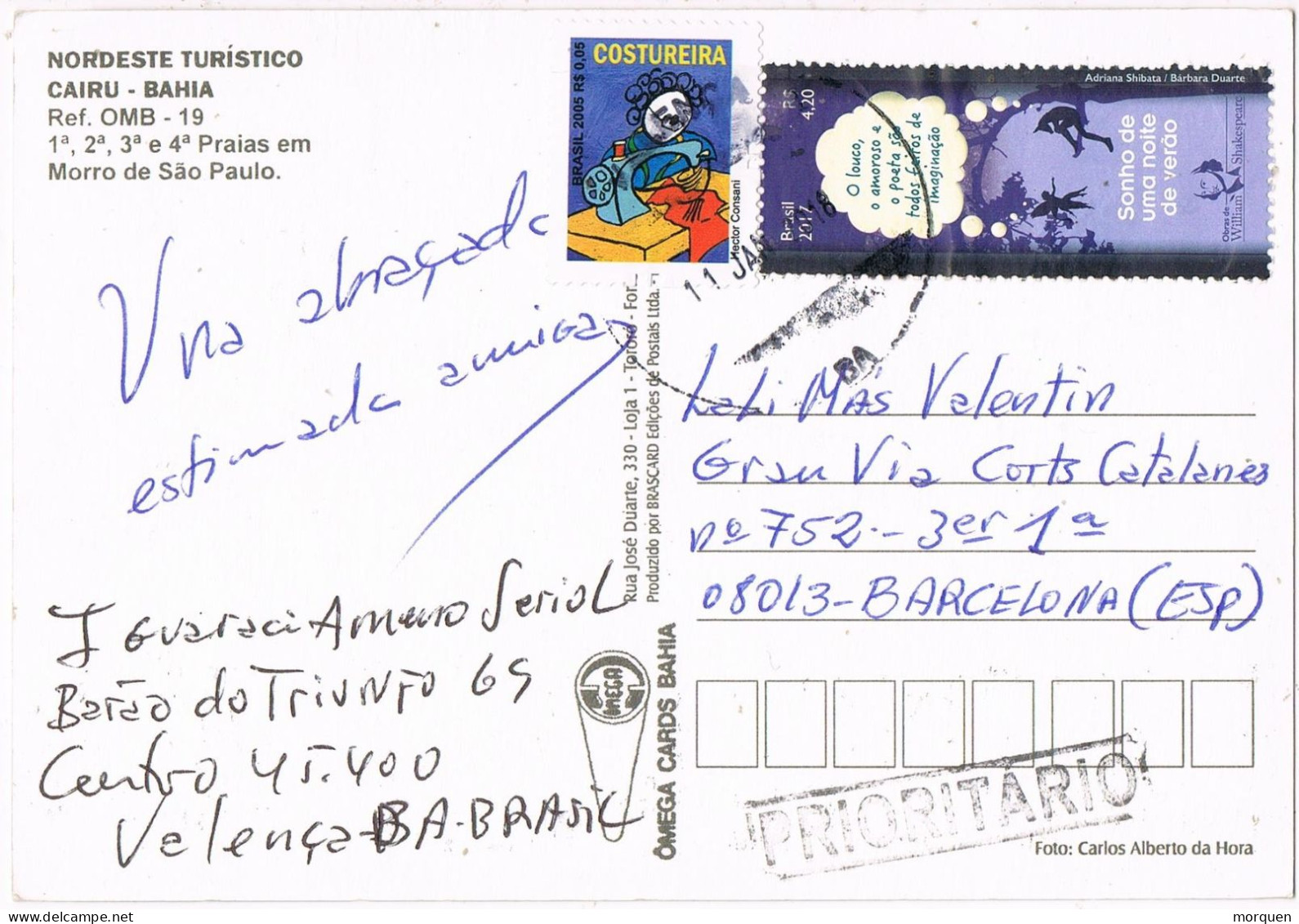 50324. Postal Aerea VALENÇA (Brasil) 2016. Vista Cairu, Bahia. Morro Sao Paulo - Briefe U. Dokumente